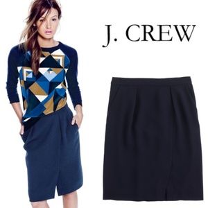 J Crew drapey crepe pencil skirt slit navy